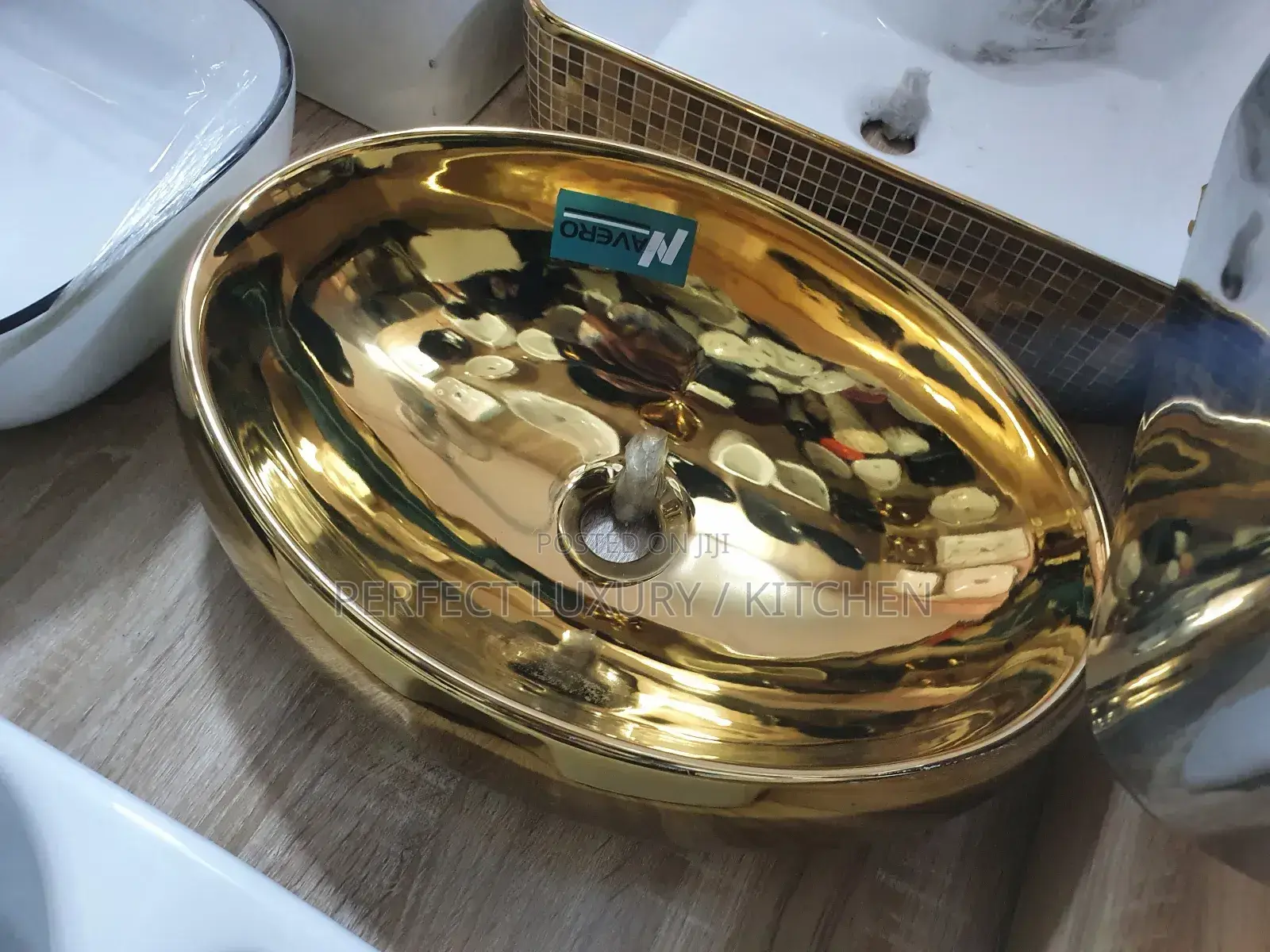 Gold+White Color Countertop Wash Hand Basin