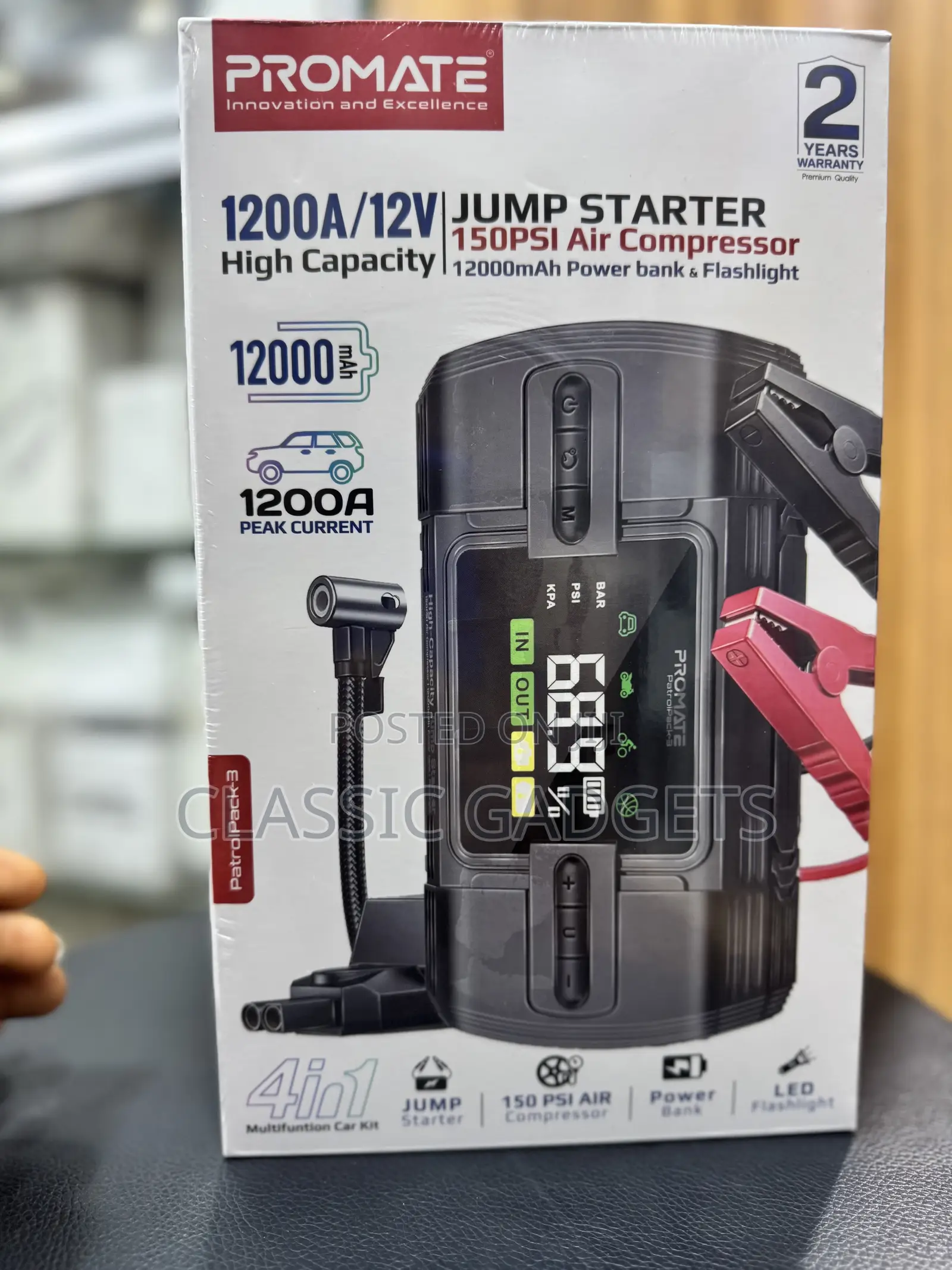 Promate 4in1 Car Jump Starter With Air Compressor 12000mah