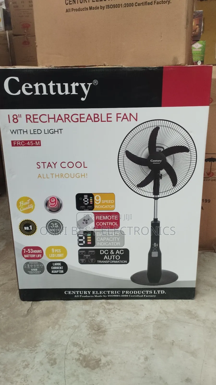 Century 18 Inches Rechargeable Fan + Five Blades (Frc 45-m)