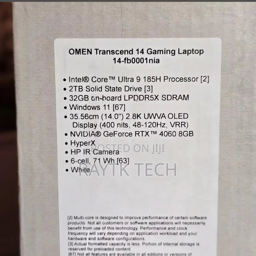 New Laptop HP Omen Transcend 14-fb0023dx 32GB Intel Core Ultra 9 SSD 2T