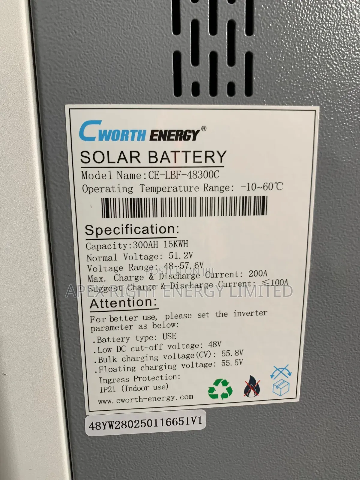 15kwh Cworth Lithium Battery 8-Years Warranty