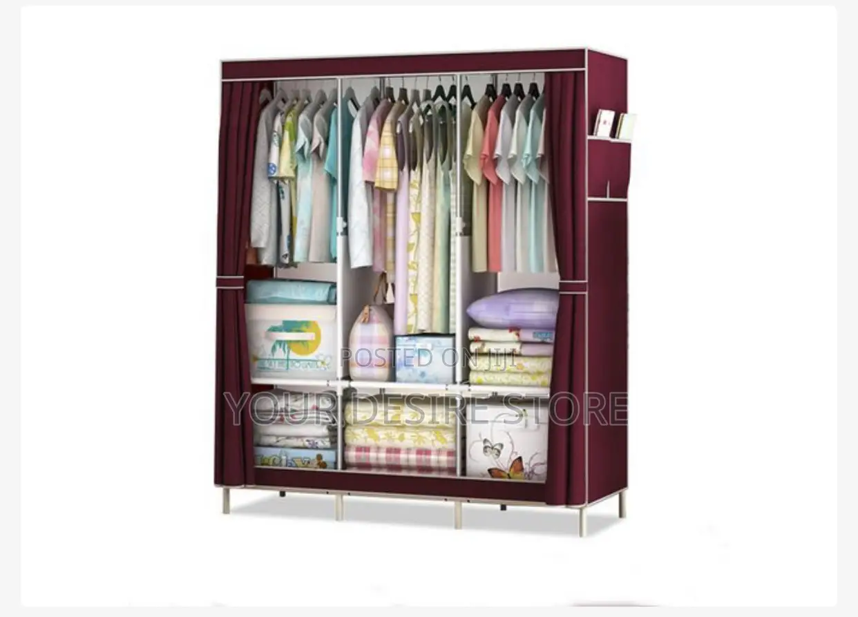 3 Column Mobile Steel Wardrobe Closet(Red)
