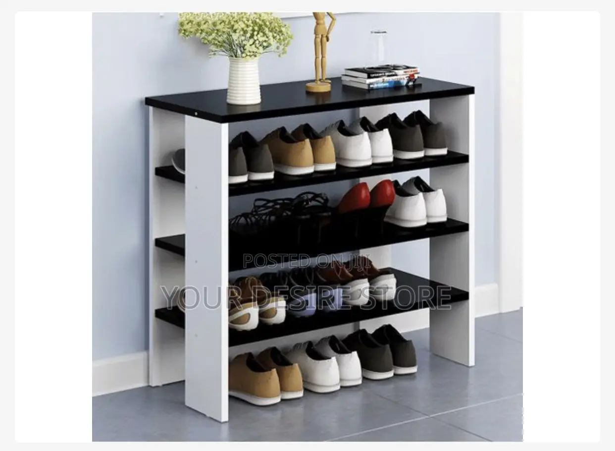 5 Layer Shoe Rack - White Black Wooden Shoe Rack