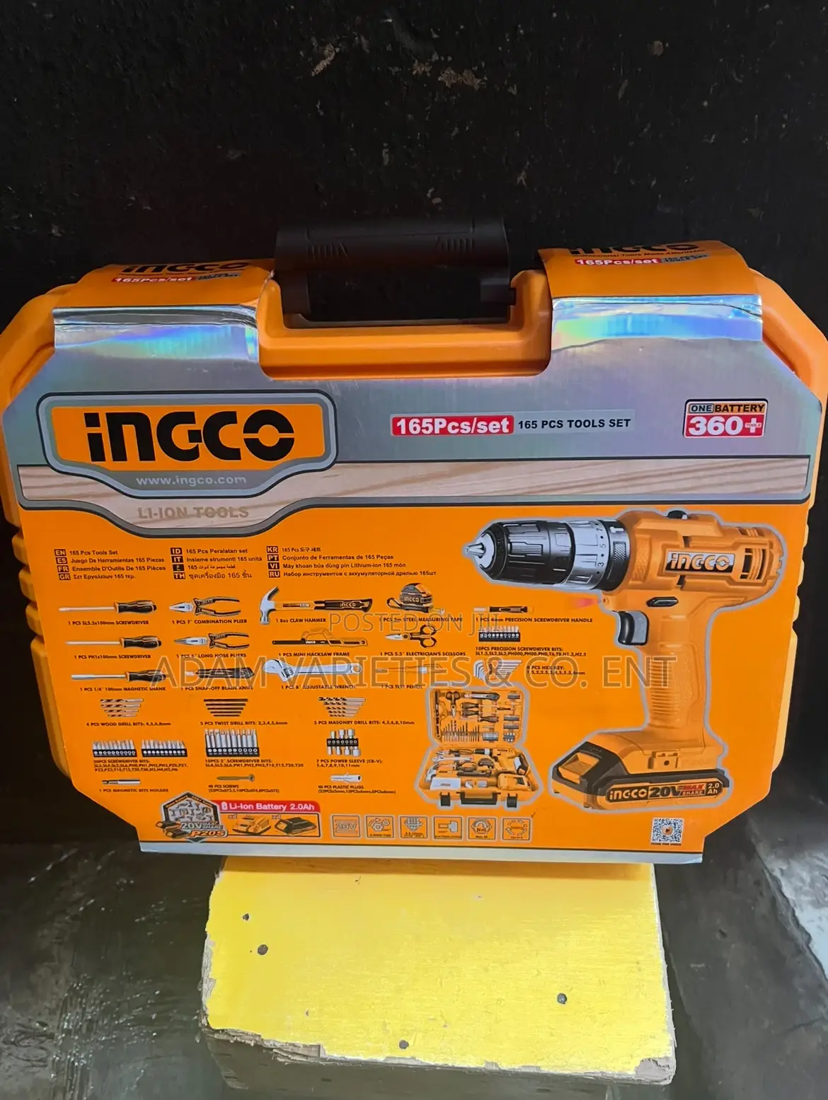 Ingco 165-Piece Tool Set. 20v Cordless Impact Drill.