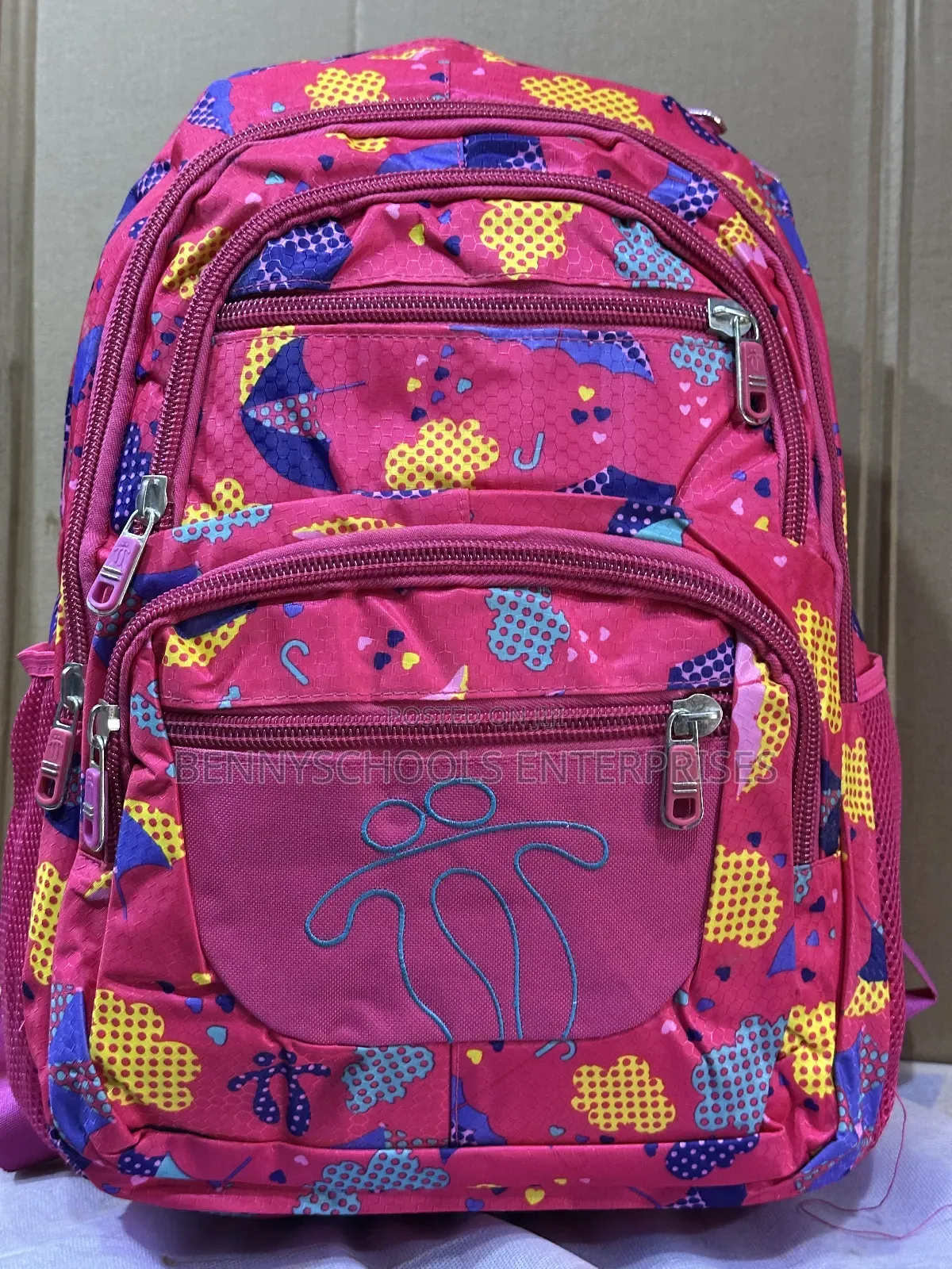 Deep Pink Multi Coloured Stock School Bag