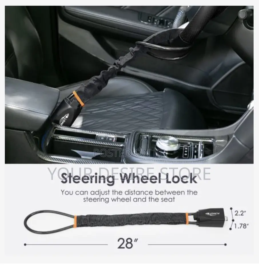 Universal Steering Wheel Lock Anti-Theft Device - Black