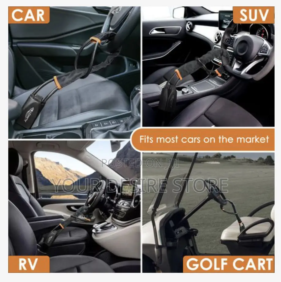 Universal Steering Wheel Lock Anti-Theft Device - Black
