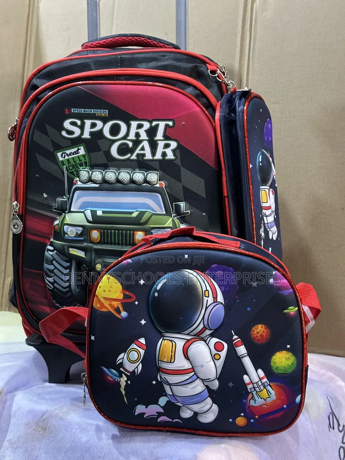 Set of 3 Boys Sport Car Detachable Trolley School Bag