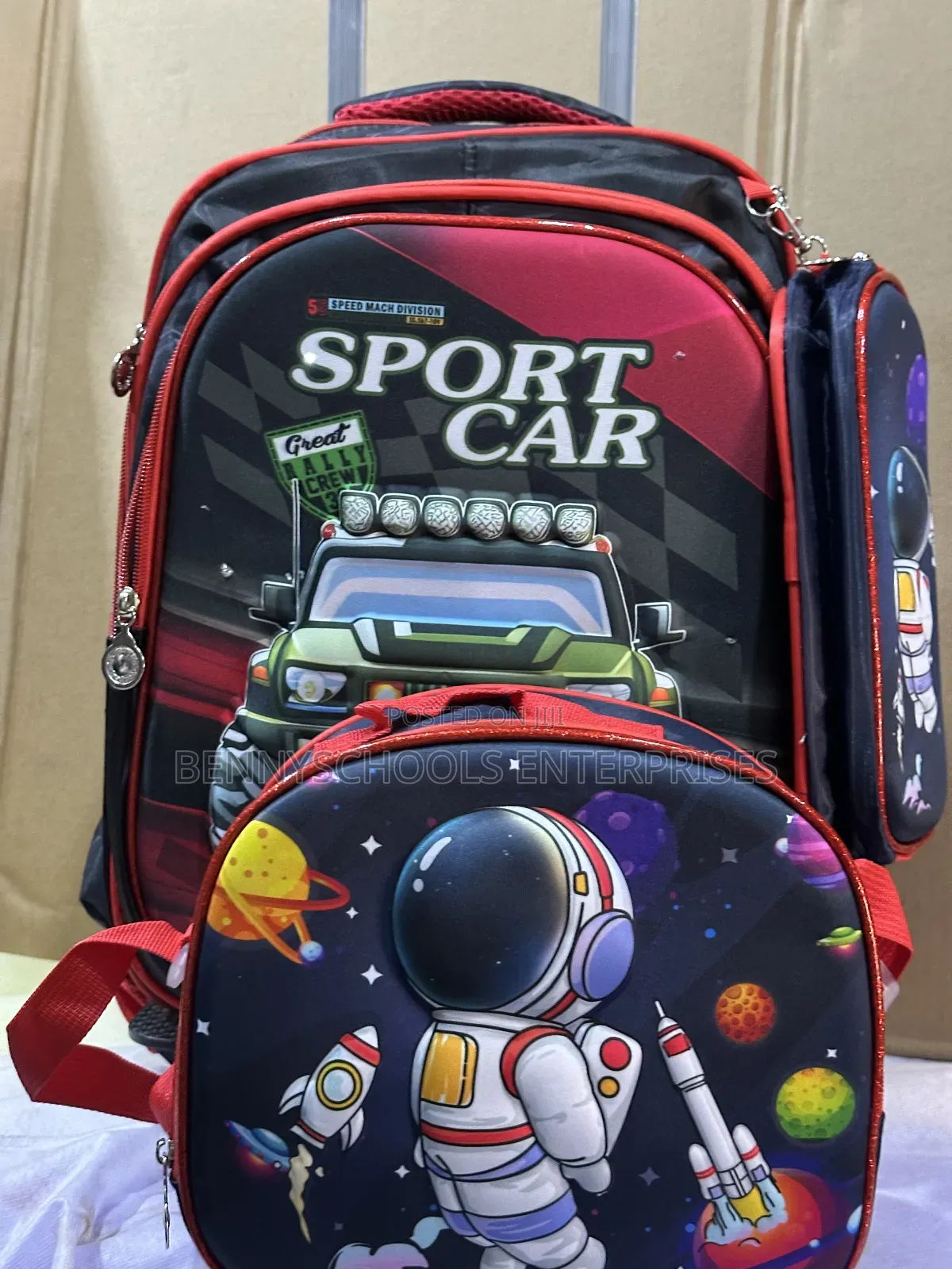 Set of 3 Boys Sport Car Detachable Trolley School Bag