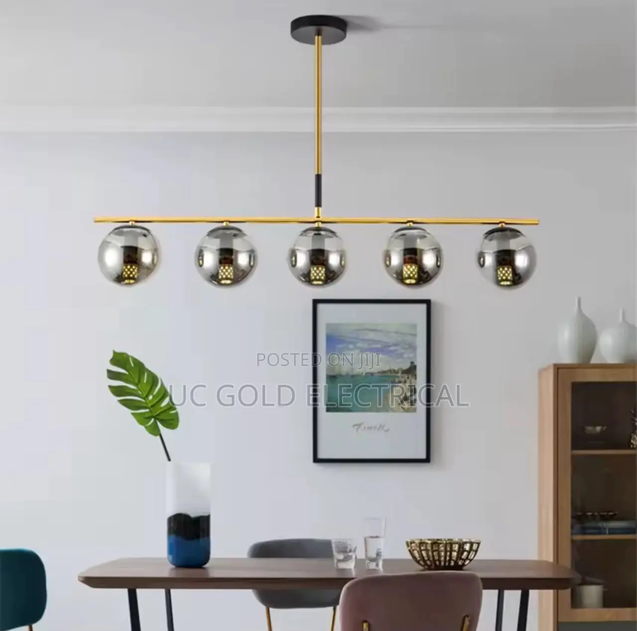 Post-Modern Straight Rod Glass Ball Pendantlights Restaurant
