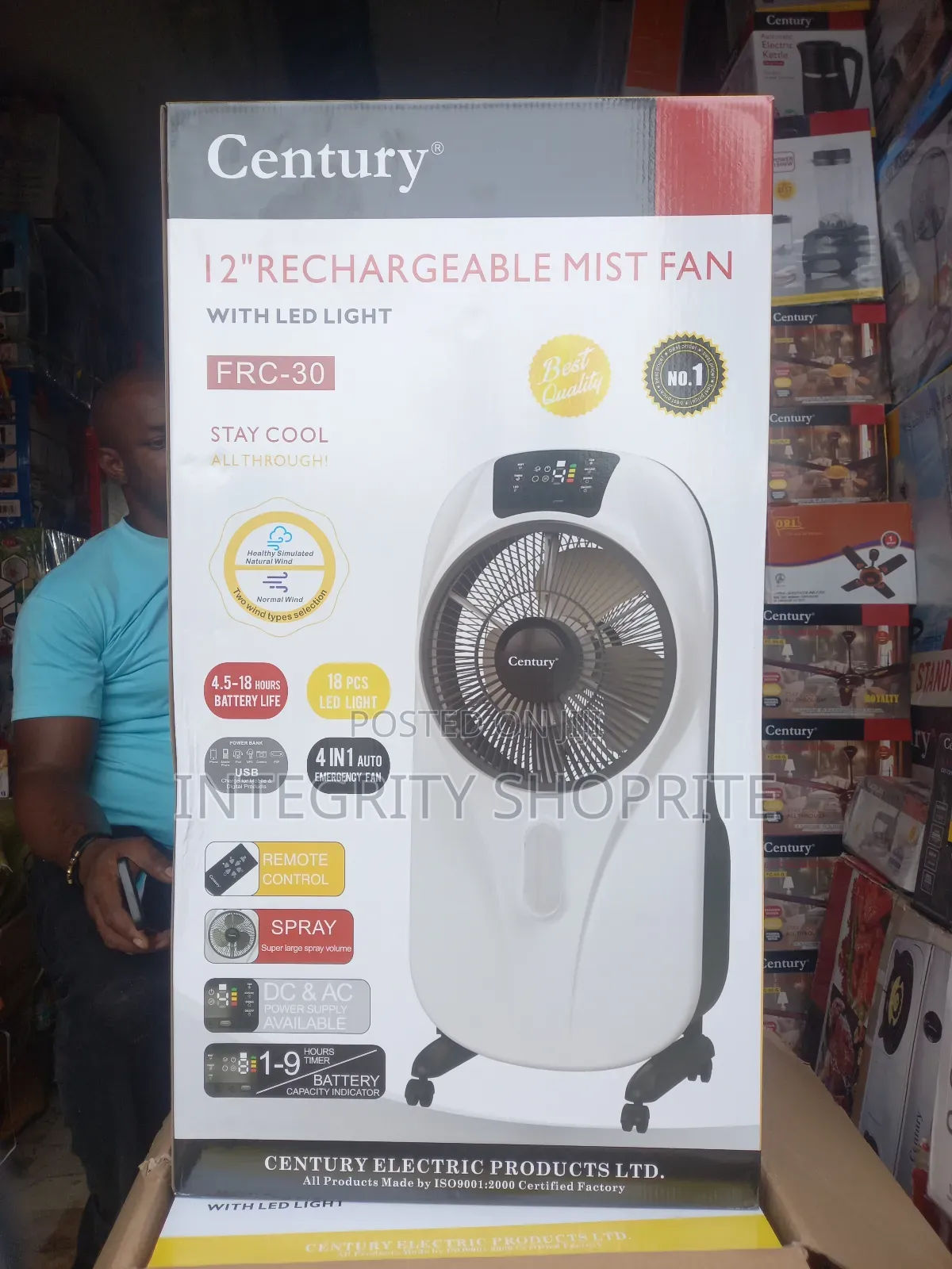 Cantury Electec Prod Century 12"Rechargeable Mist Fanp