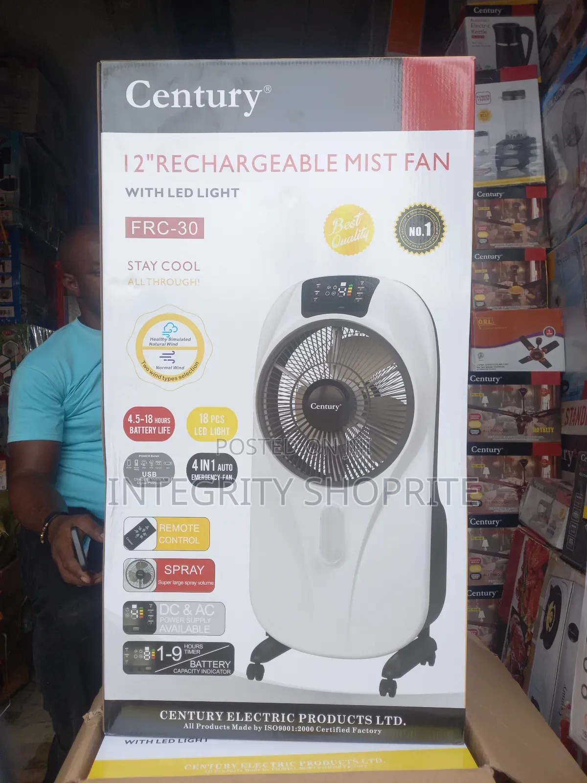 Cantury Electec Prod Century 12"Rechargeable Mist Fanp