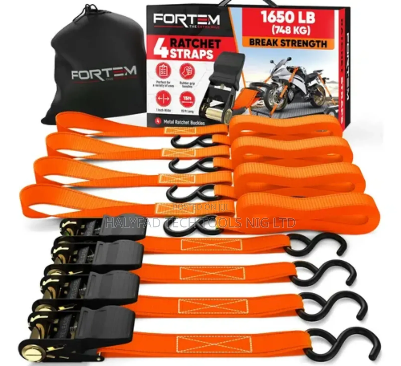 4 PCS 1" X 15ft Heavy Duty Ratchet Tie Down Strap 1200lbs