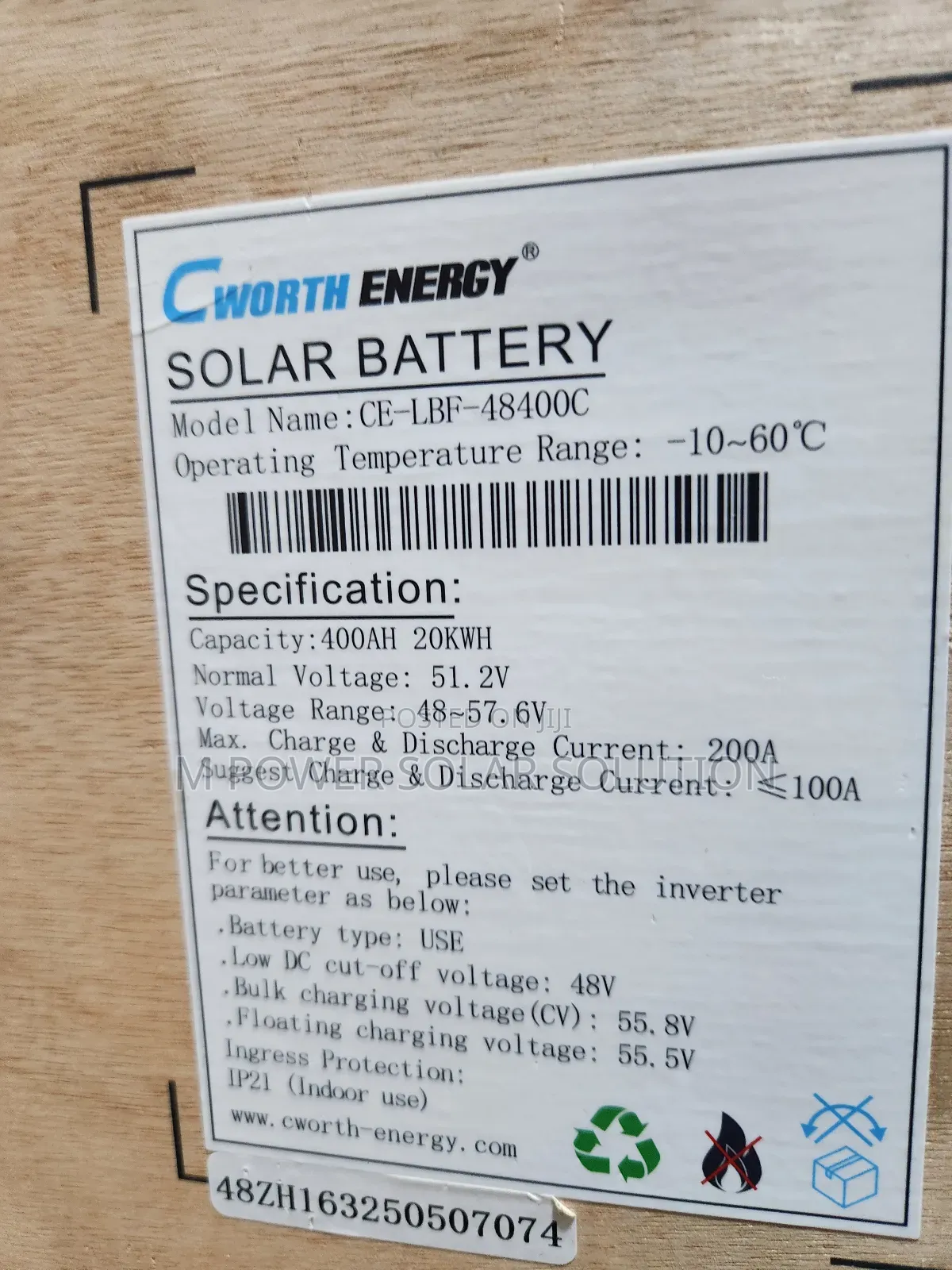 20kwh Cworth Energy Solar Lithium Battery