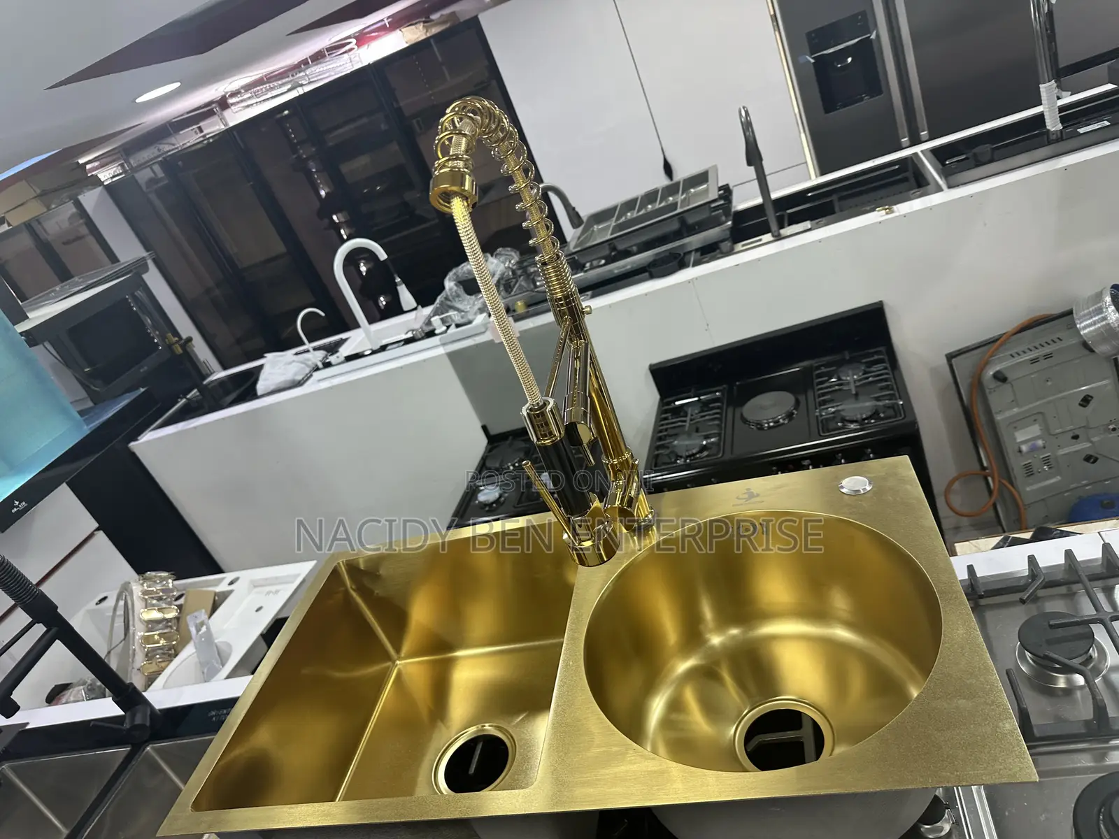 Gold Double Kitchen Sink With Mixer Tap
