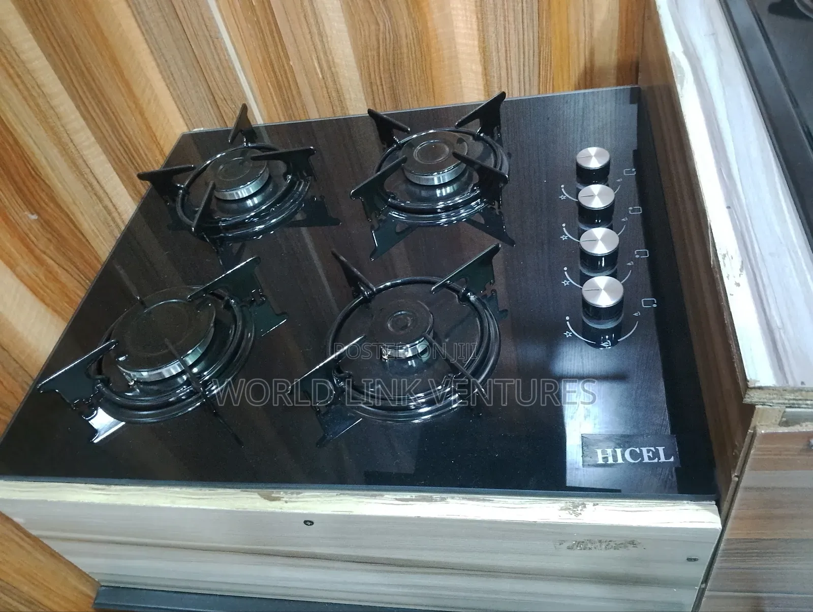 Hicel Glass Top Cabinet Table Gas Cooker 4 Burners With