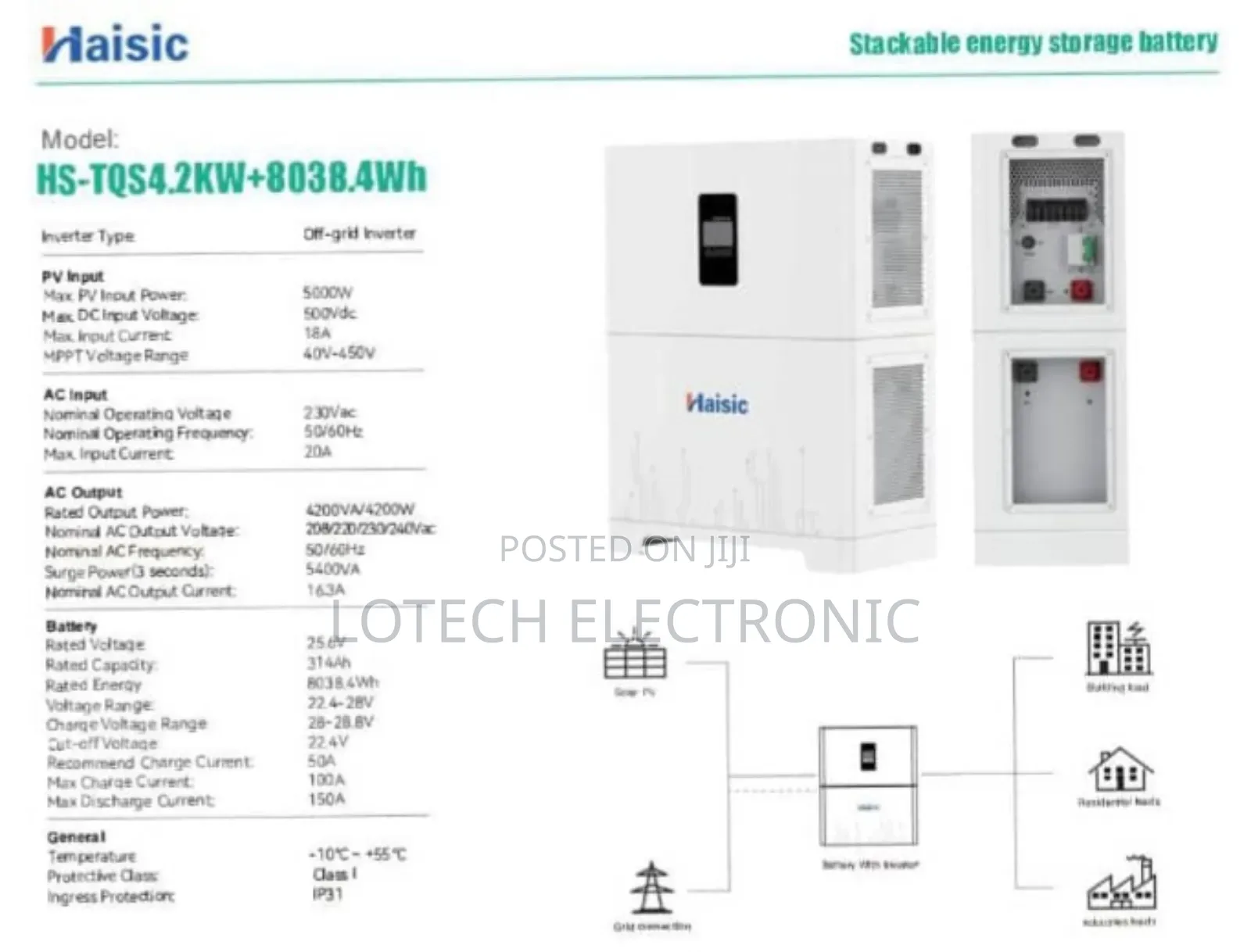 Haisic 8kwh All-in-One Solar Power System–24v,333ah Capacity