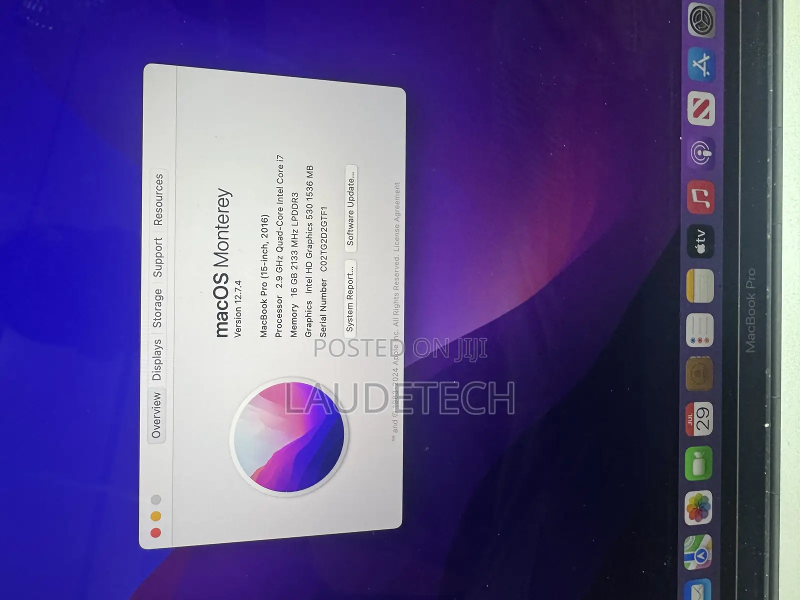 Laptop Apple MacBook Pro 2016 16GB Intel Core I7 SSD 1T