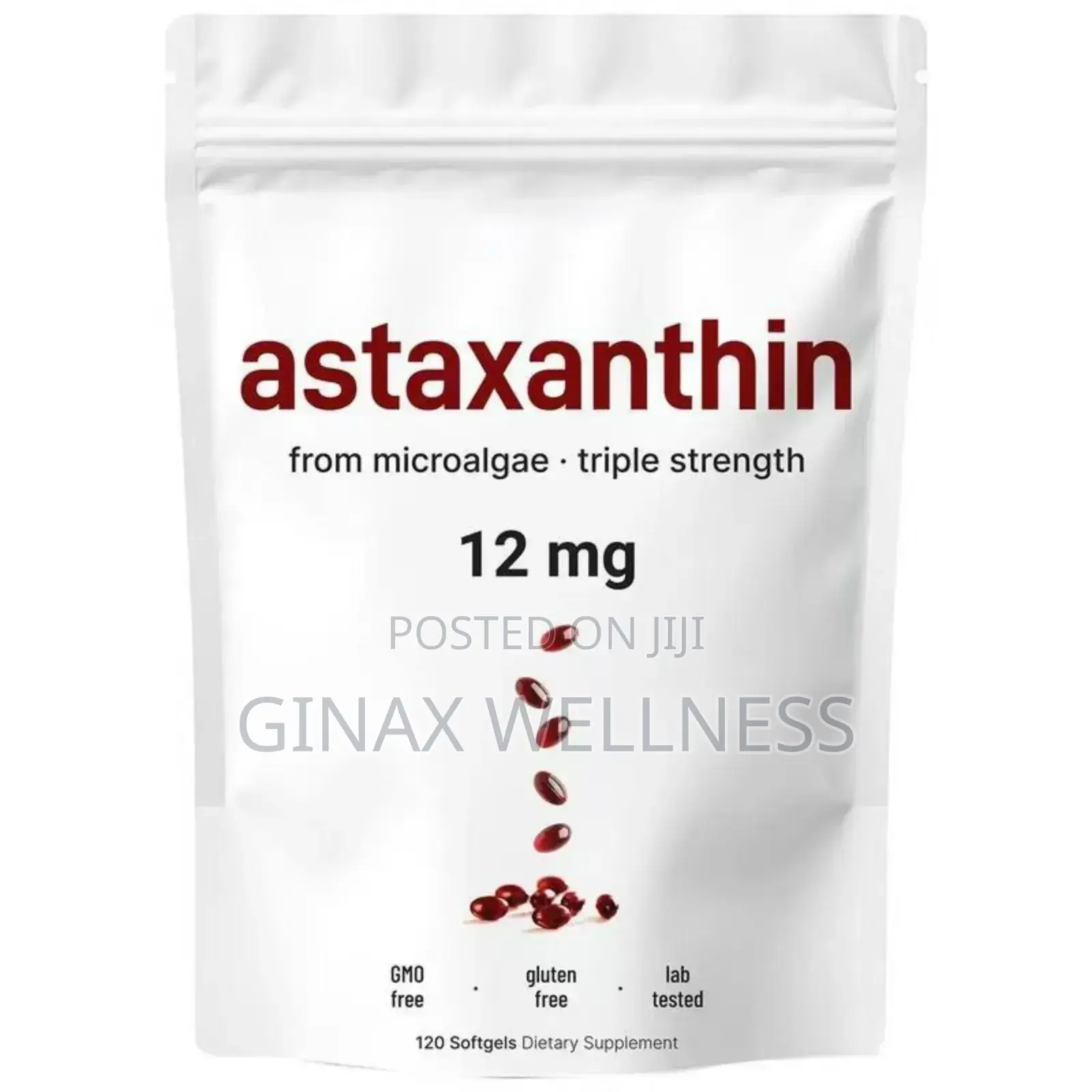 Astaxanthin Capsules (120 Softgels, 12mg, From Microalgae)
