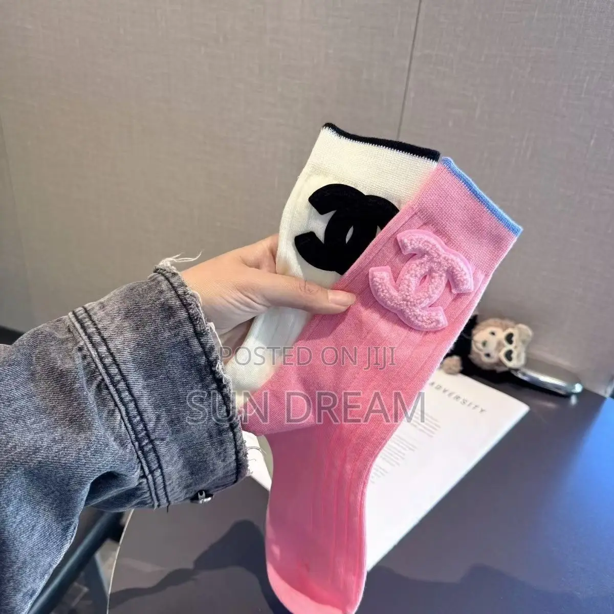 Chanel White Pink Socks Quality Designer Socks