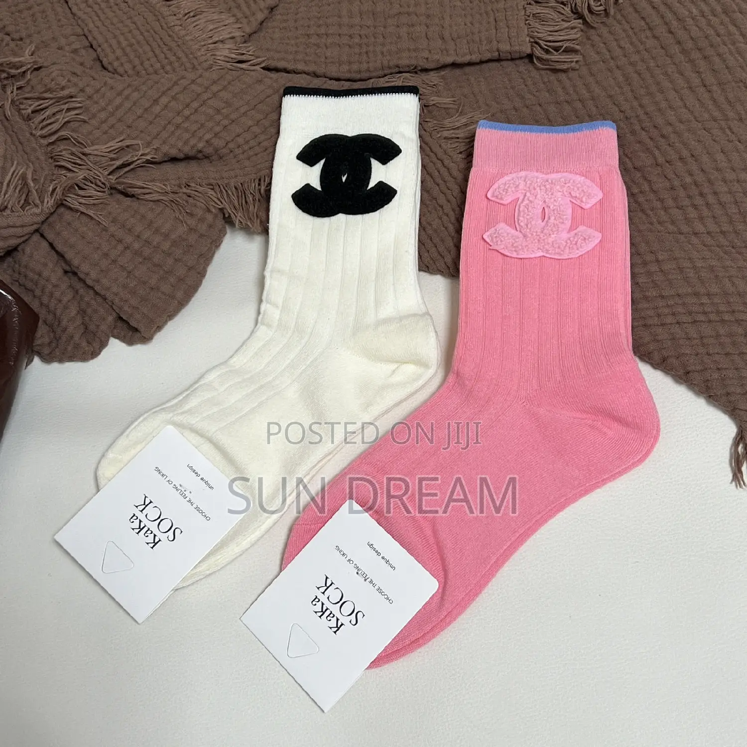 Chanel White Pink Socks Quality Designer Socks