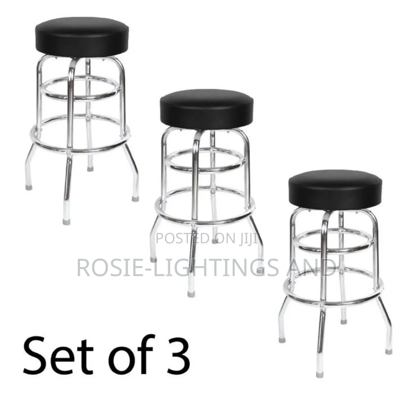 Black Seat Double Ring Swivel Bar Stools - Set of 3