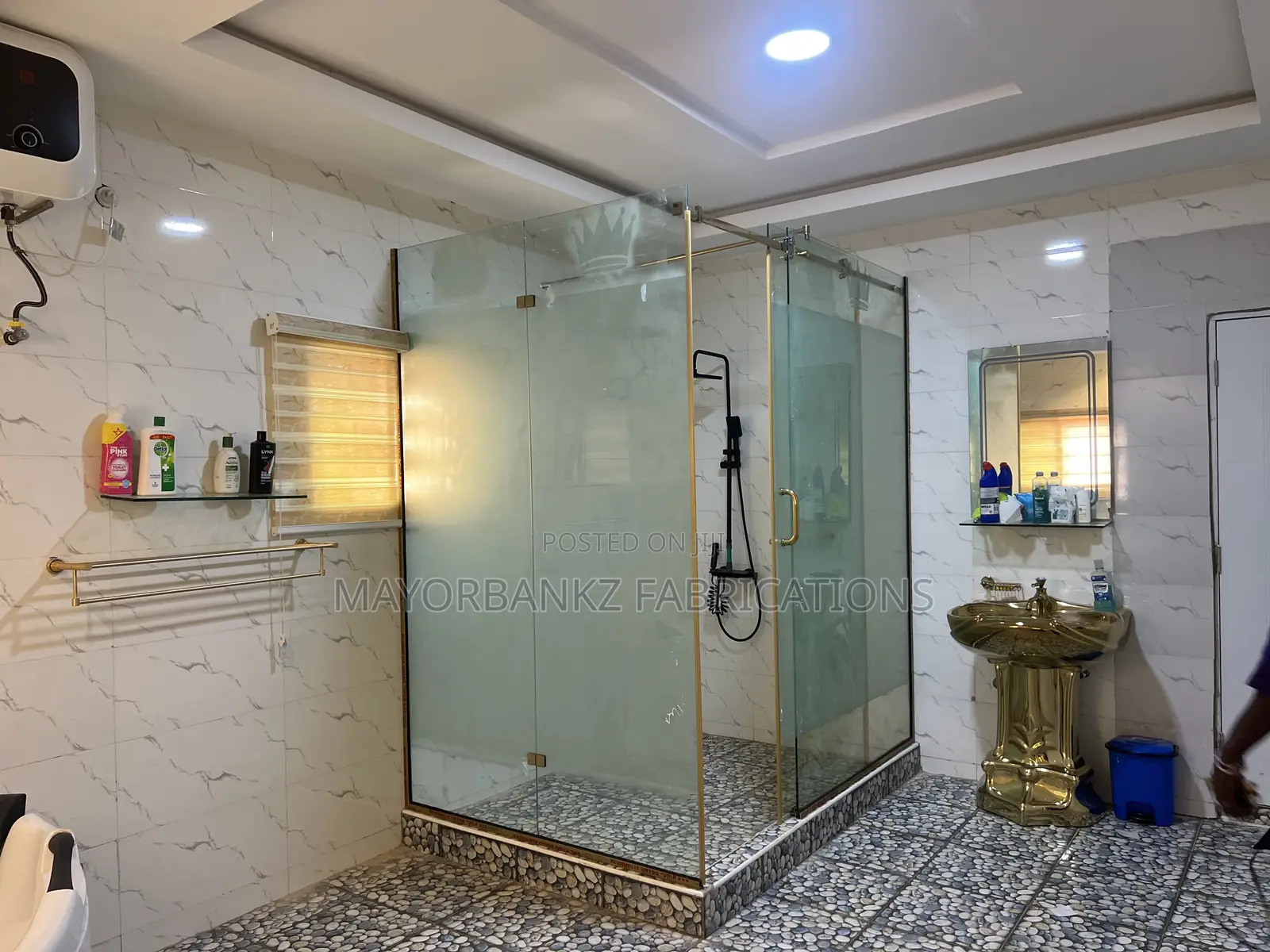 Shower Cubicle With Gold Accesories