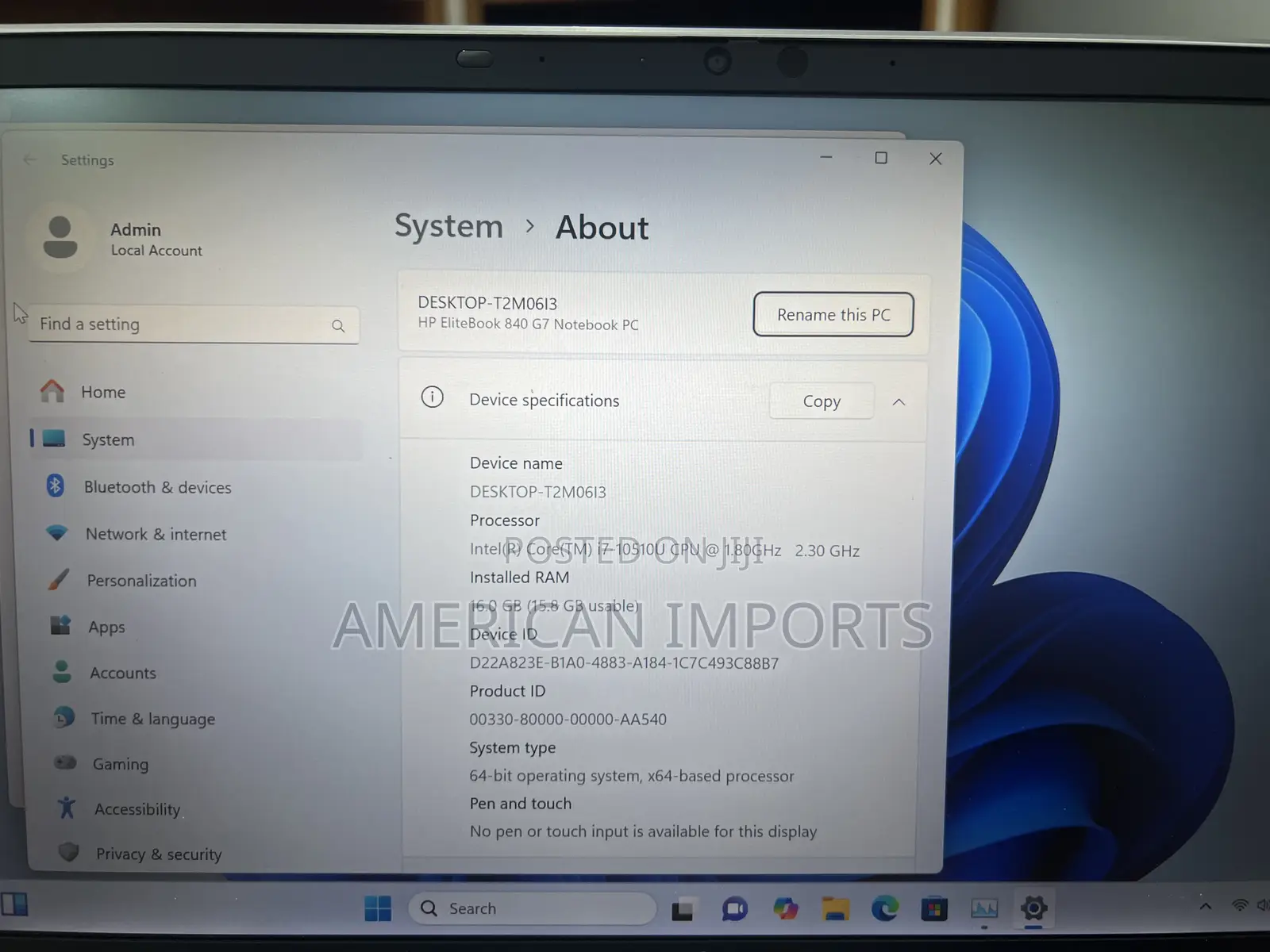 Laptop HP EliteBook 840 G7 16GB Intel Core I7 SSD 512GB