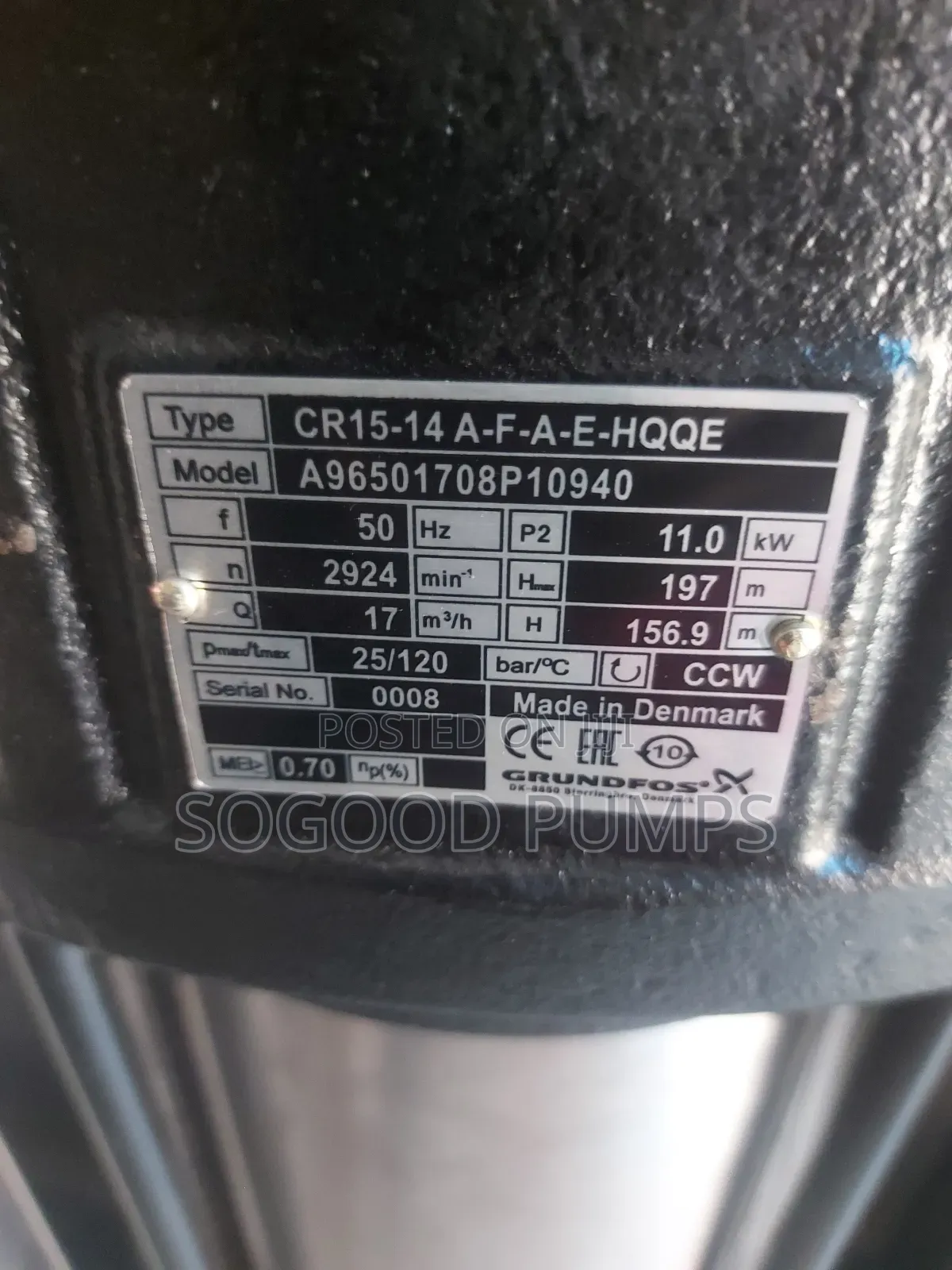 Grundfos Vertical Pump Type Cr 15-14 (11kw/15hp) 380v