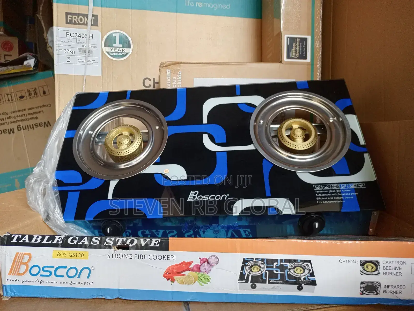 Boscon Two Burner Table Top Tempered Glass Gas Cooker