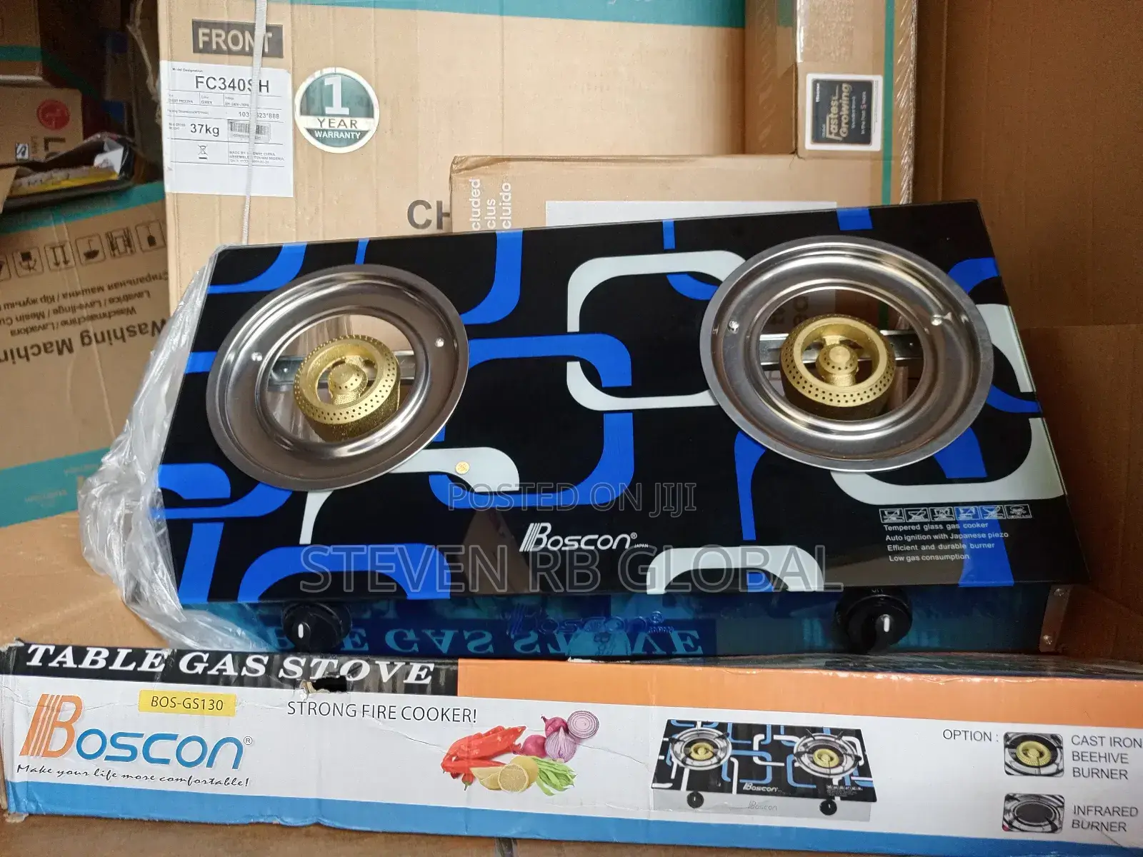 Boscon Two Burner Table Top Tempered Glass Gas Cooker