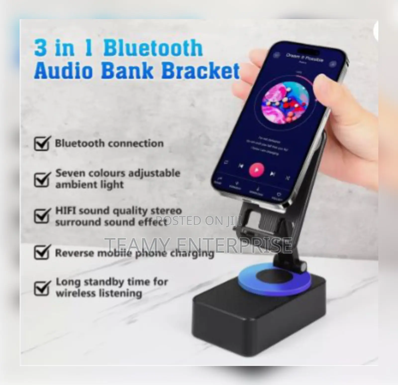 3 in 1 Phone Holder Stand + Power Bank + Bluetooth Speaker