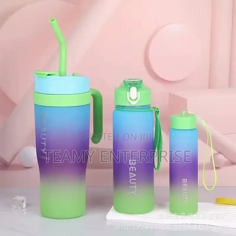 3in1 Water Bottles - 3 Pieces Colourful Fancy Rainbow Cans