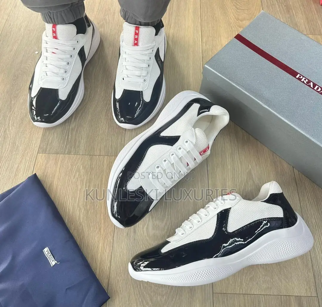 Original Prada America Cup Low Patent Black / White Sneakers