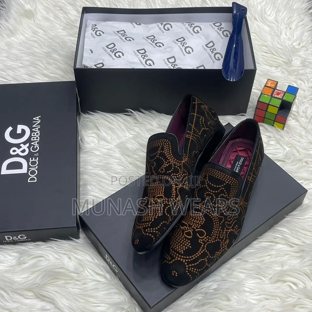 Italian Dolce Gabbana Velvet Stone Luxury Shoes