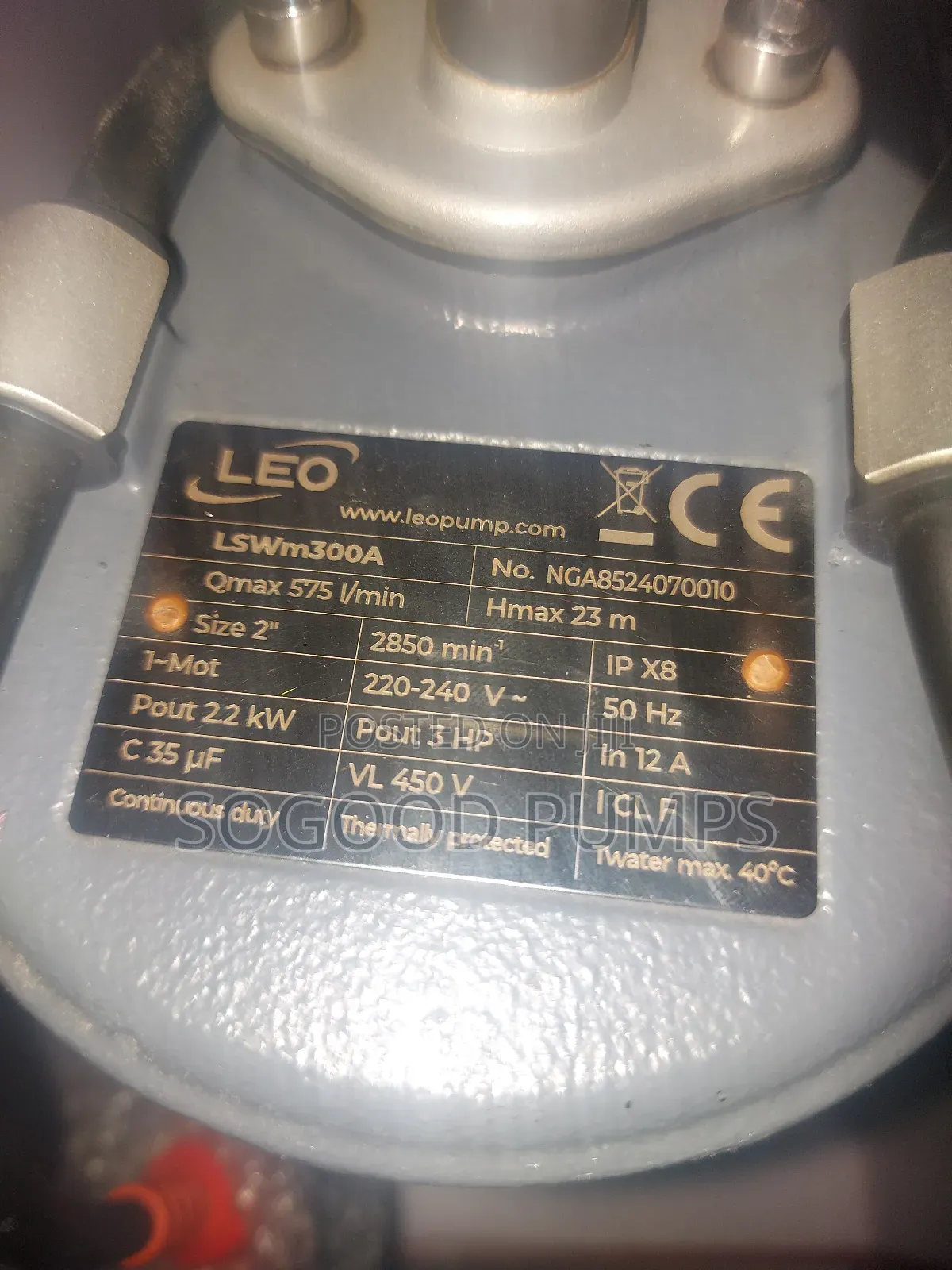 Leo Sewage Submersible Pump 2.2kw/3hp 230v