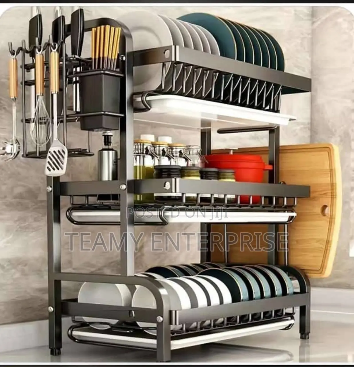 Quality 3 Layers Dish Rack - Green and Gold Trolley 3 Steps