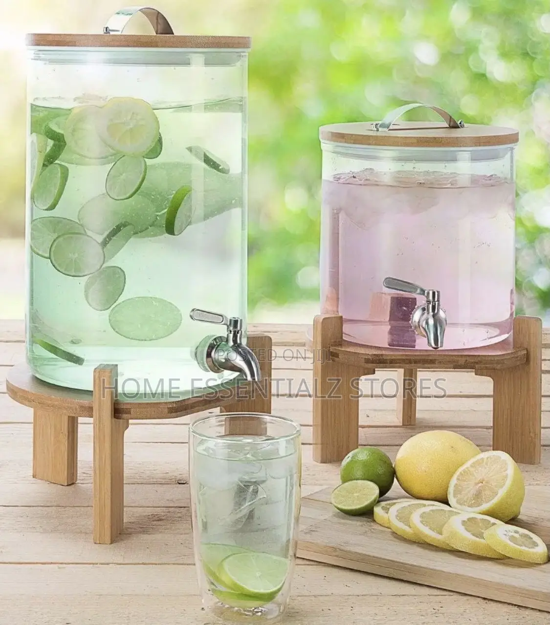 Borosilicate Glass Juice Water Dispenser With Bamboo Stand and Tap