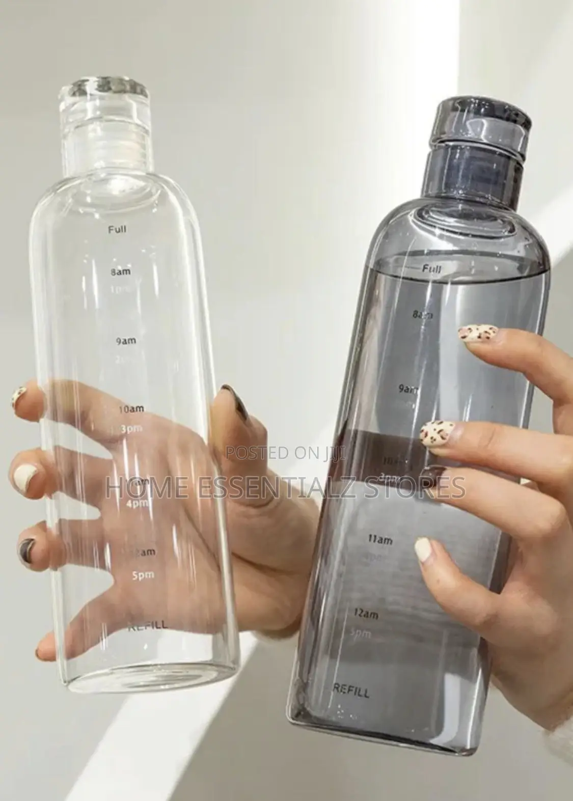 Transparent Water Bottles Set With Cork Lids and Time Scale - 2 Pieces