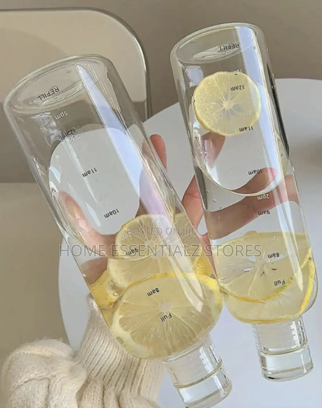 Transparent Water Bottles Set With Cork Lids and Time Scale - 2 Pieces
