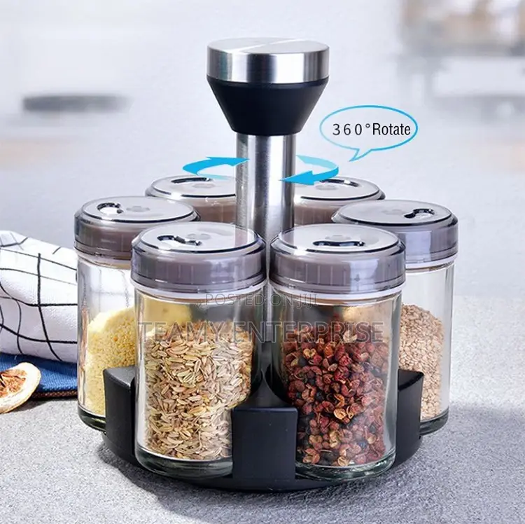 360 Degree Rotating Spice Rack With 6 Bottles