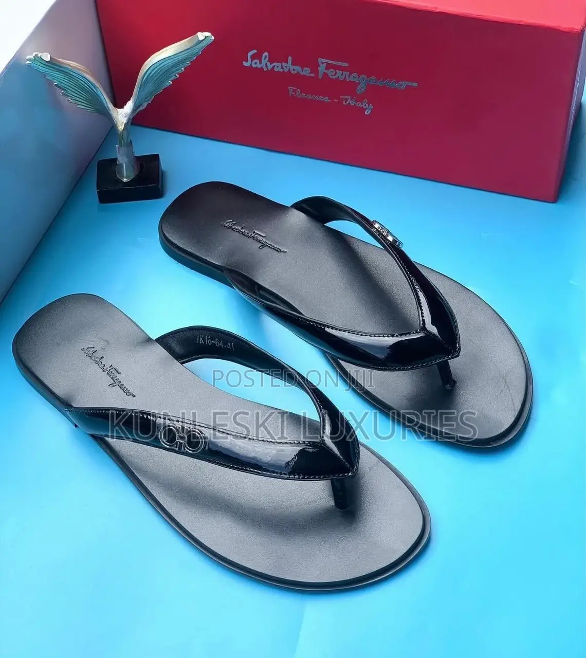 Original Ferragamo Leather Black Leather Slippers