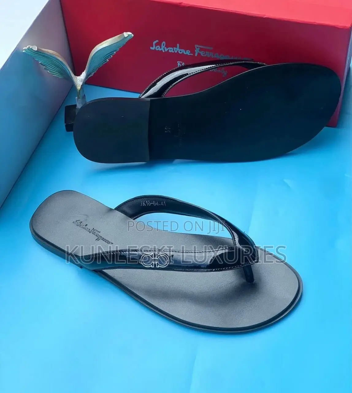 Original Ferragamo Leather Black Leather Slippers