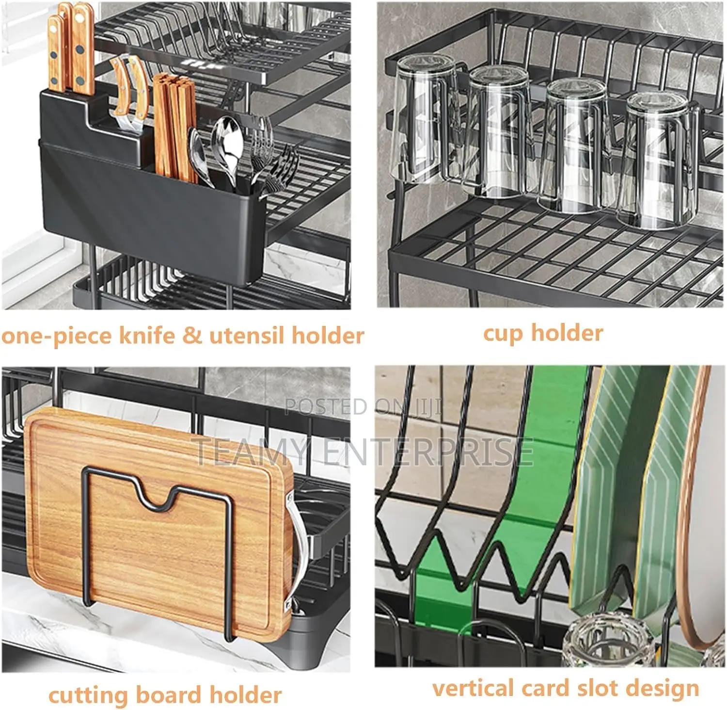 3 Steps Large Capacity Dish Drainer Organizer Rack With Utensil Holder
