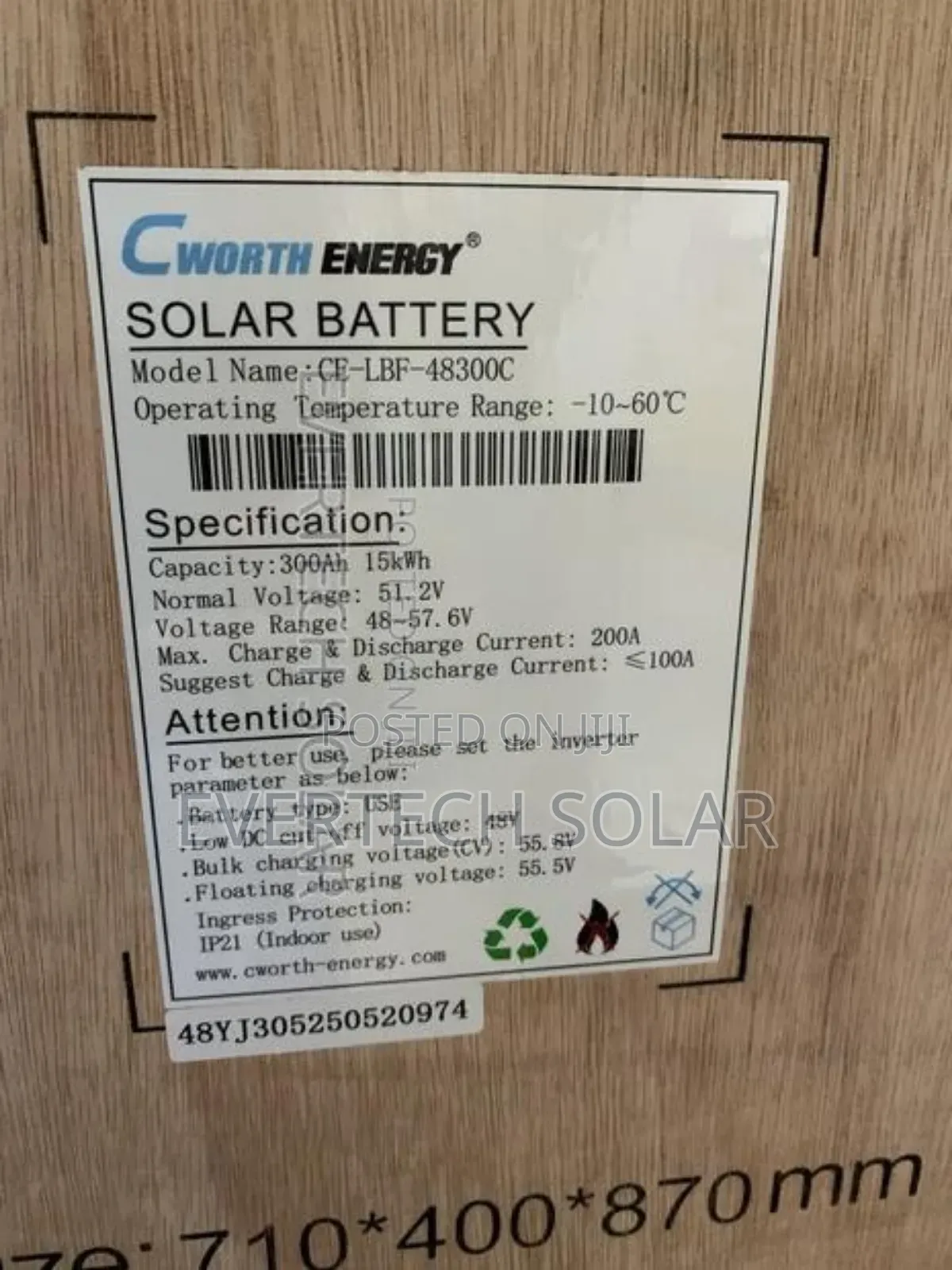 15kwhs Cworth Energy Lithium Battery 51.2v 300 Ahms