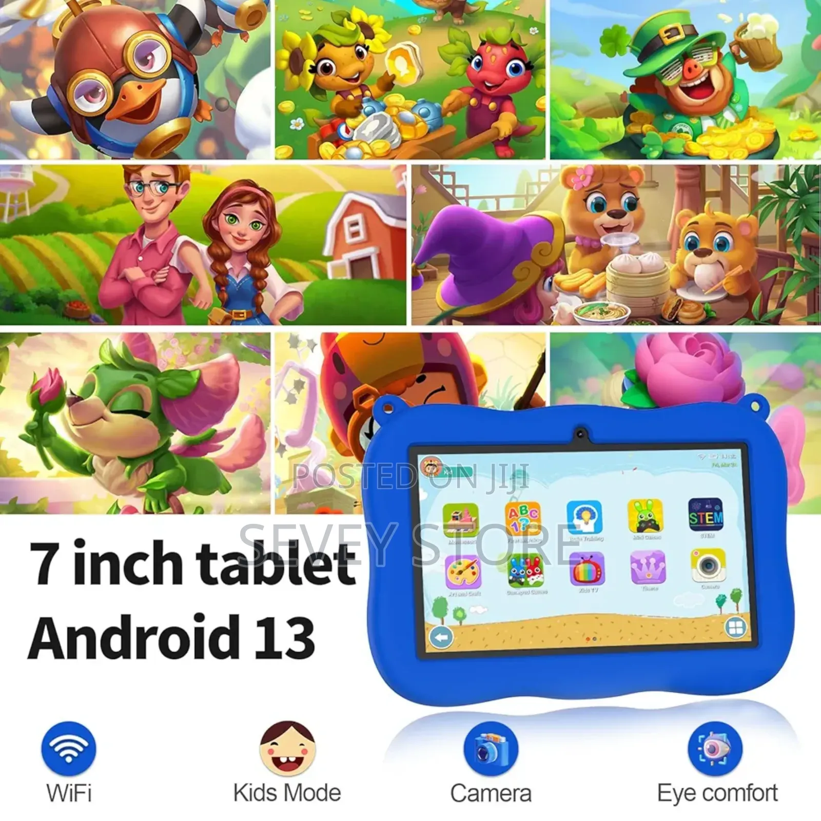 7 Inch Kids Tablet With Lanyard, Android 13 With 32gb Toddler Tablet