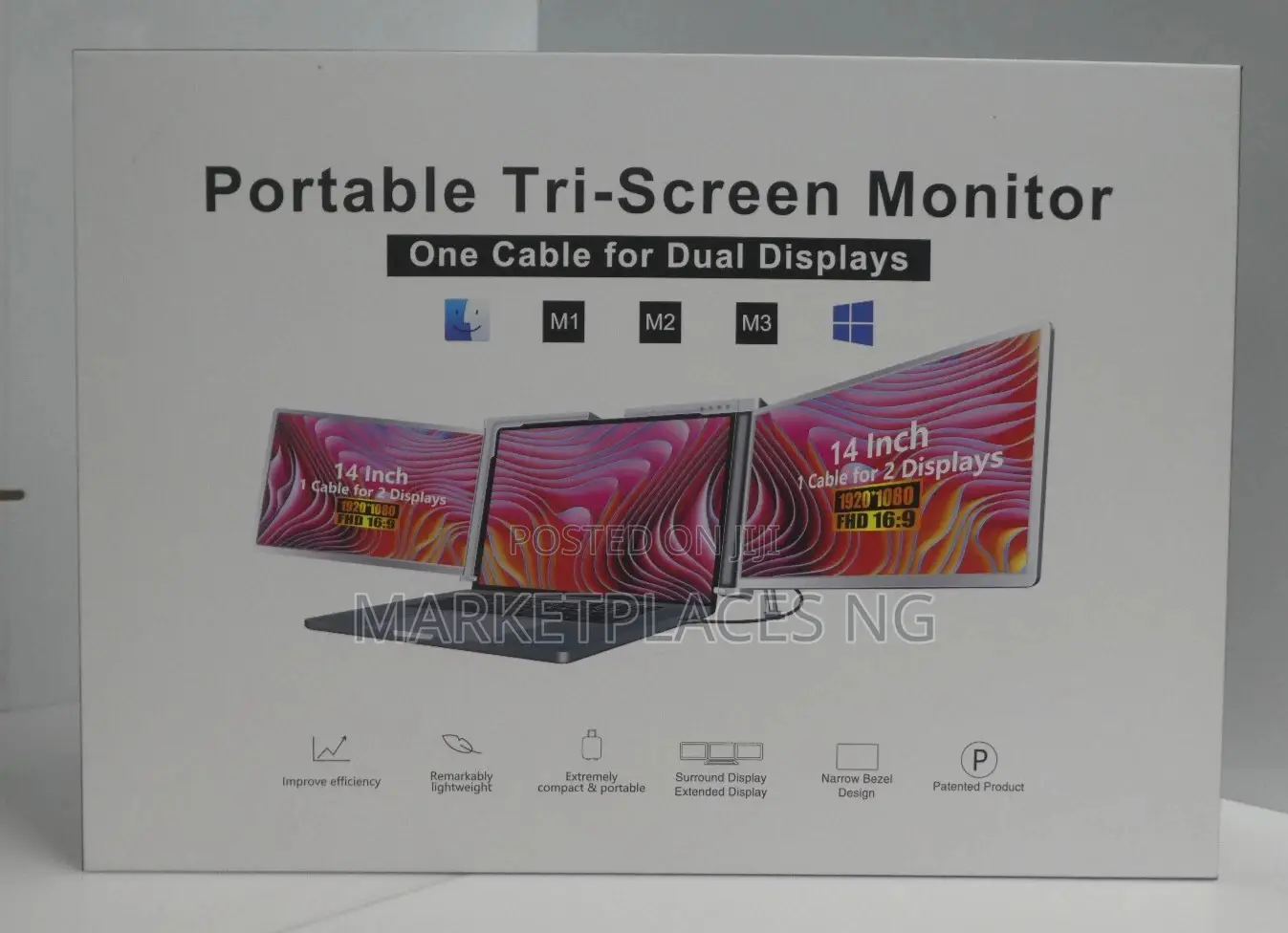 Portable Tri-Screen Monitor One Cable for Dual Displays With Bag