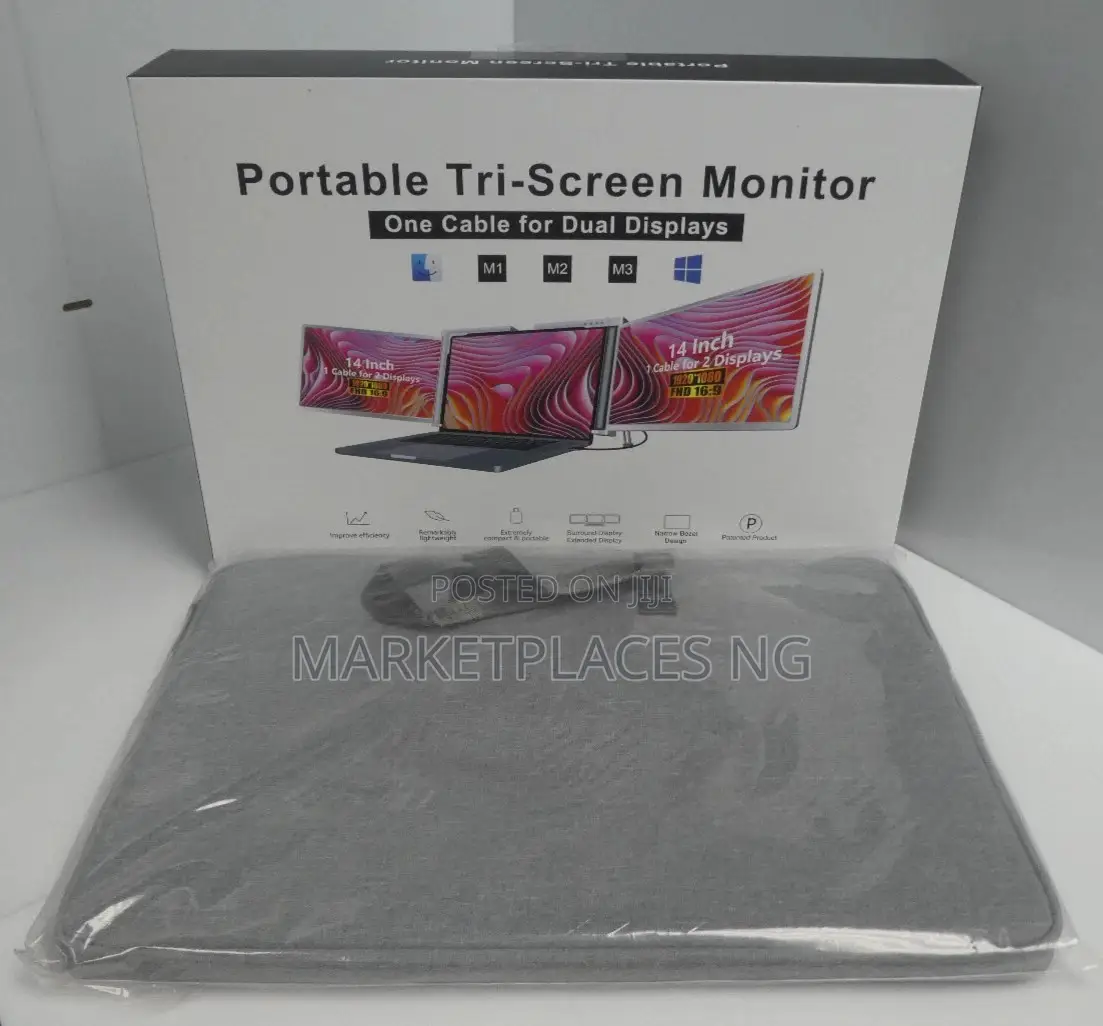 Portable Tri-Screen Monitor One Cable for Dual Displays With Bag