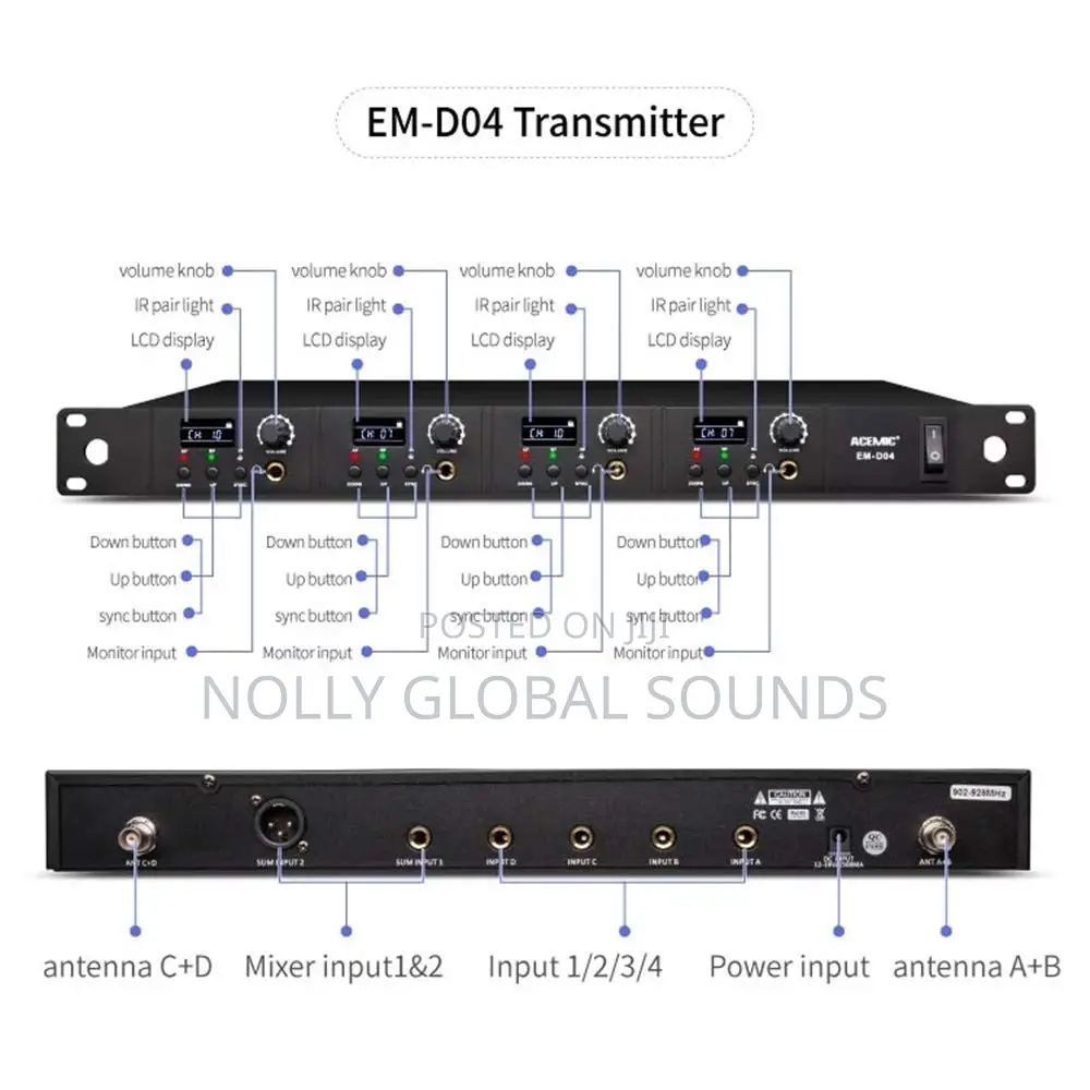 Acemic Em-d04 Professional Uhf Wireless In-ear Monitor System 4channel