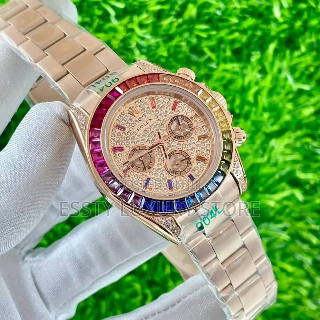 High Quality Luxury Rainbow Stone Rolex Chain Wristwatches